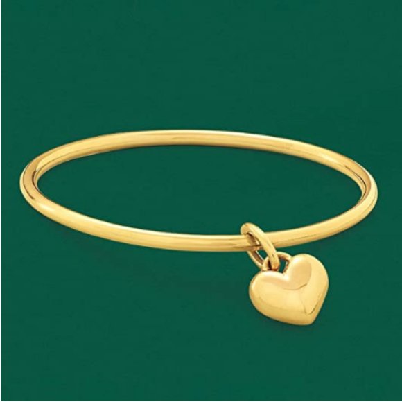 Ross-Simons Italian Andiamo 14kt Yellow Gold Over Resin Heart Charm Bangle - Picture 1 of 5